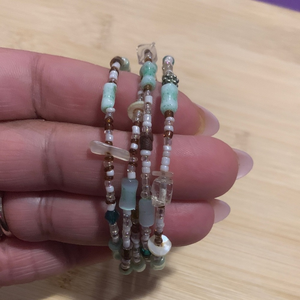 Mother of Pearl and glass Beaded wrap Bracelet